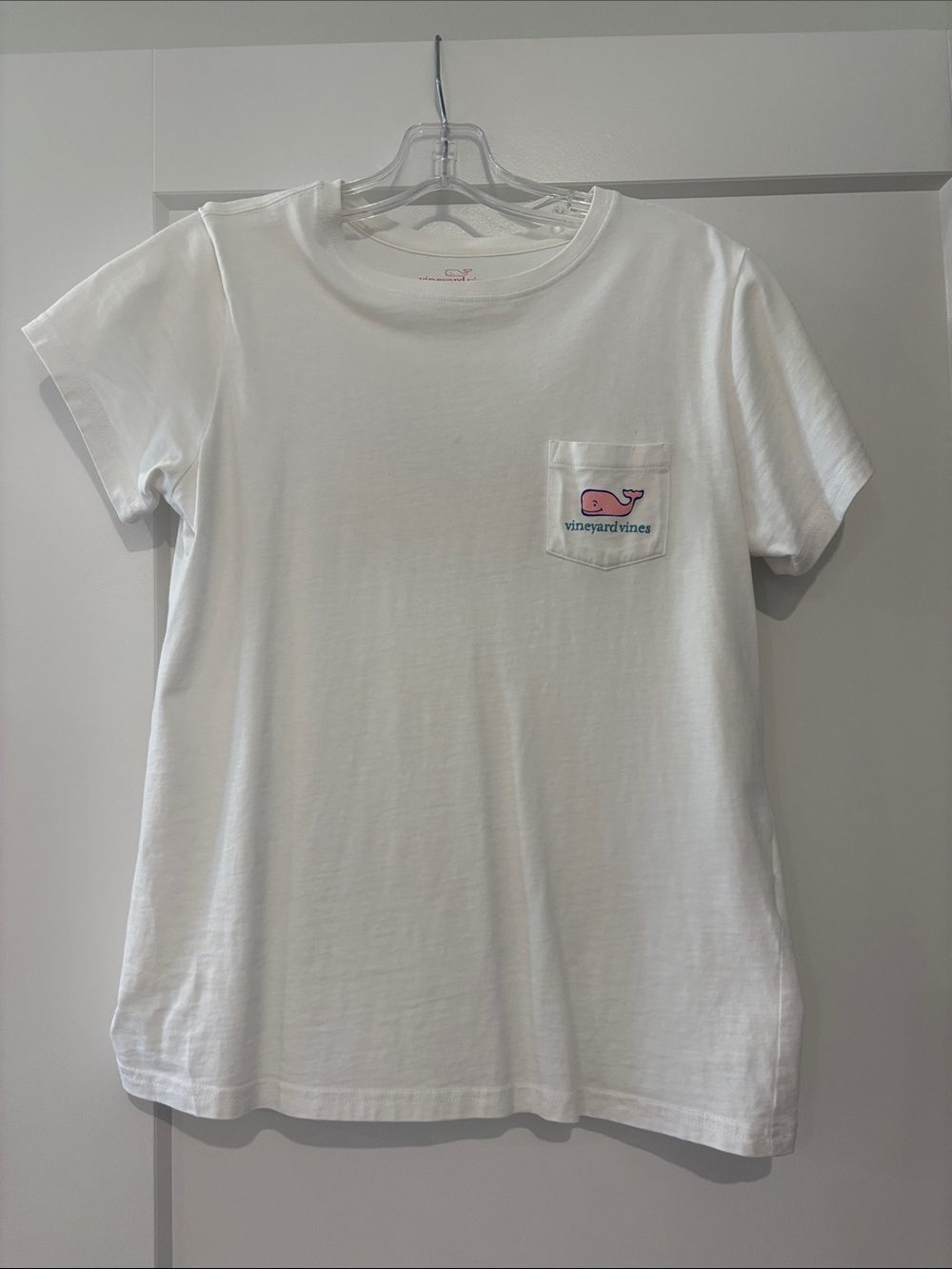 Vineyard Vines White Short Sleeve Tee with Pink Whale Pocket